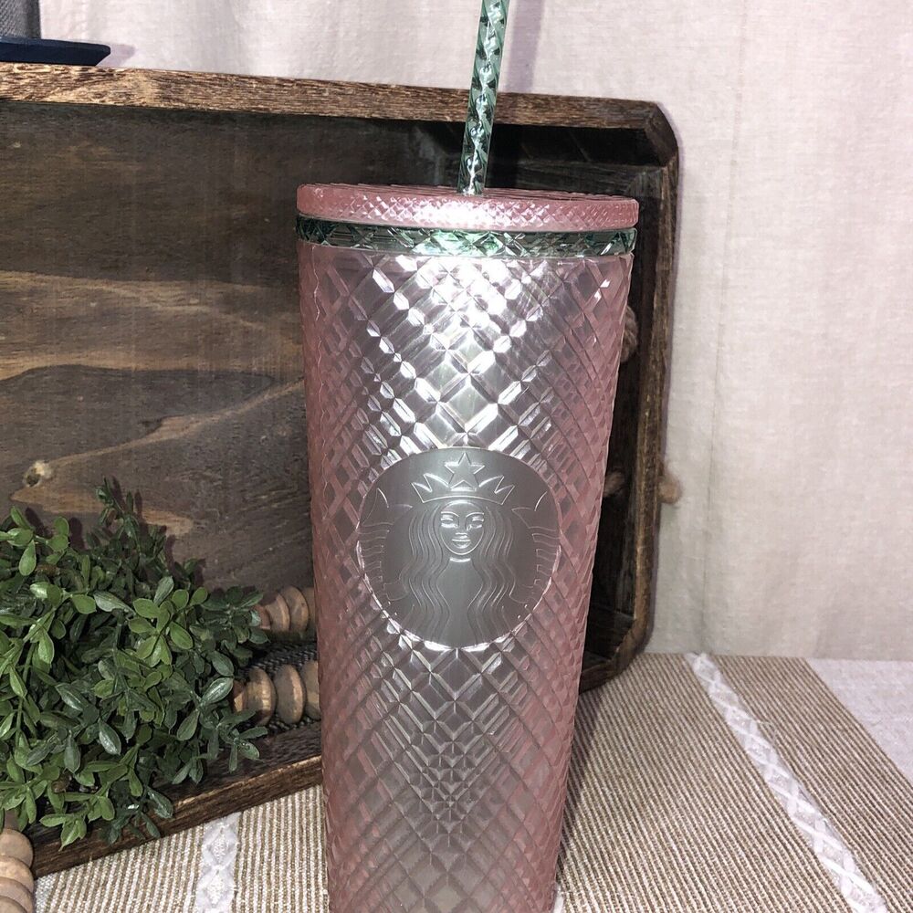 Starbucks 2023 Summer Jeweled Pearl Pink Green Venti 24oz Cold Cup Tumbler
